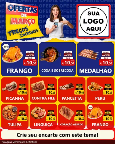 Modelo de Rede Social para Feed Instagram com o tema Ofertas de Março - Preços Incríveis para Assados