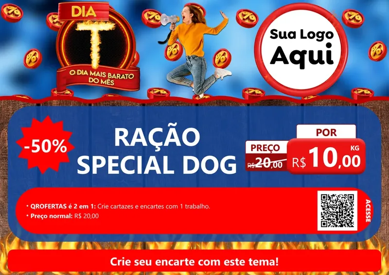 Modelo de Cartaz para Cartaz A4 Horizontal com o tema Dia T - O Dia Mais Barato Do Mês para Pet Shop