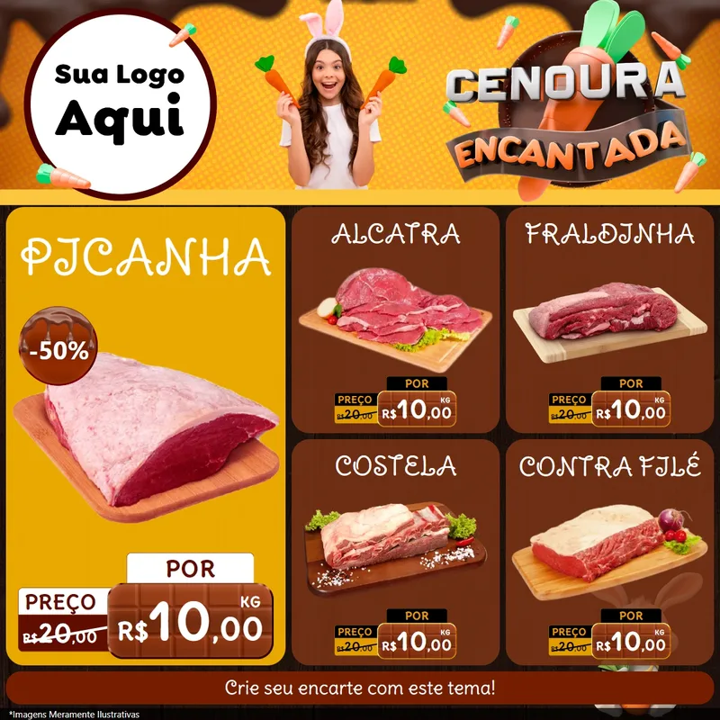 Modelo de Rede Social para Feed Facebook com o tema Cenoura Encantada - Páscoa para Açougue
