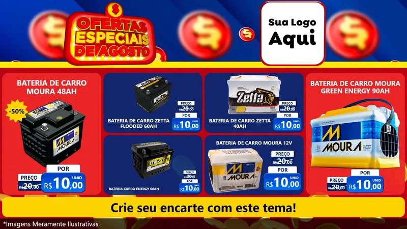 Modelo de TV para TV Horizontal com o tema Ofertas Especiais de Agosto para Baterias Elétricas