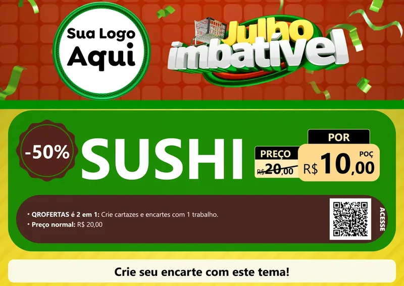Modelo de Cartaz para Cartaz A4 Horizontal com o tema Julho Imbatível para Comida japonesa