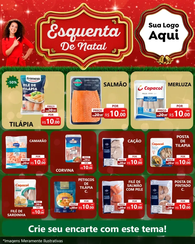 Modelo de Rede Social para Feed Instagram com o tema Esquenta de Natal para Peixaria