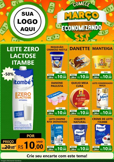 Modelo de Encarte para Encarte A4 Vertical com o tema Comece Março Economizando para Frios e Laticínios
