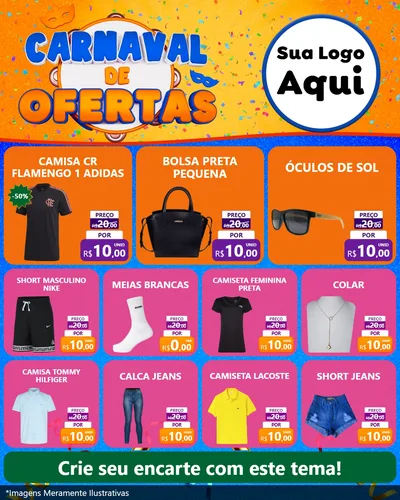 Modelo de Rede Social para Feed Instagram com o tema Carnaval de Ofertas para Roupas e acessórios