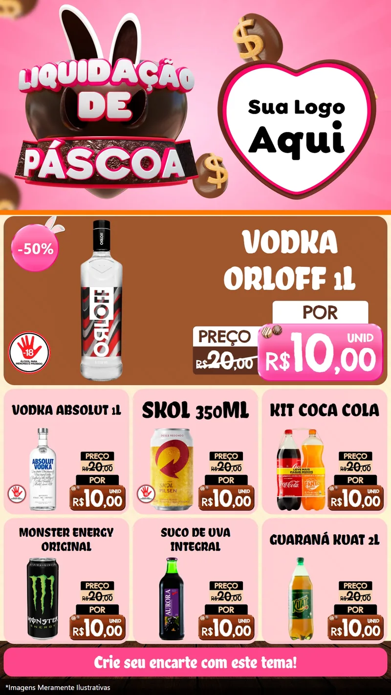 Modelo de Rede Social para Stories com o tema Liquidação de Páscoa para Distribuidora de bebidas