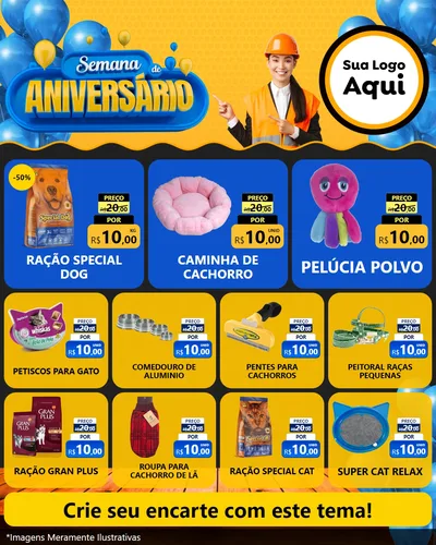 Modelo de Rede Social para Feed Instagram com o tema Semana de Aniversário para Pet Shop