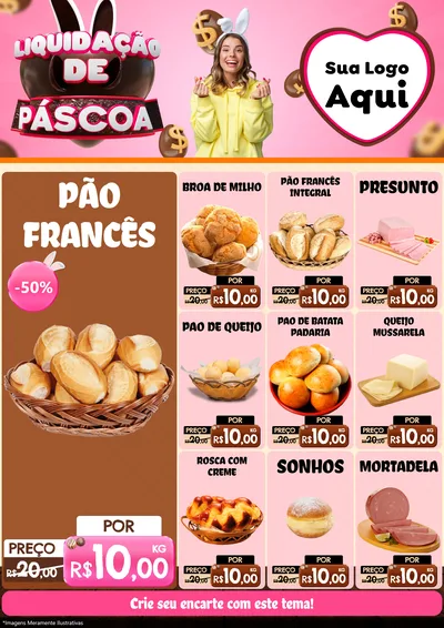 Modelo de Encarte para Encarte A4 Vertical com o tema Liquidação de Páscoa para Padaria