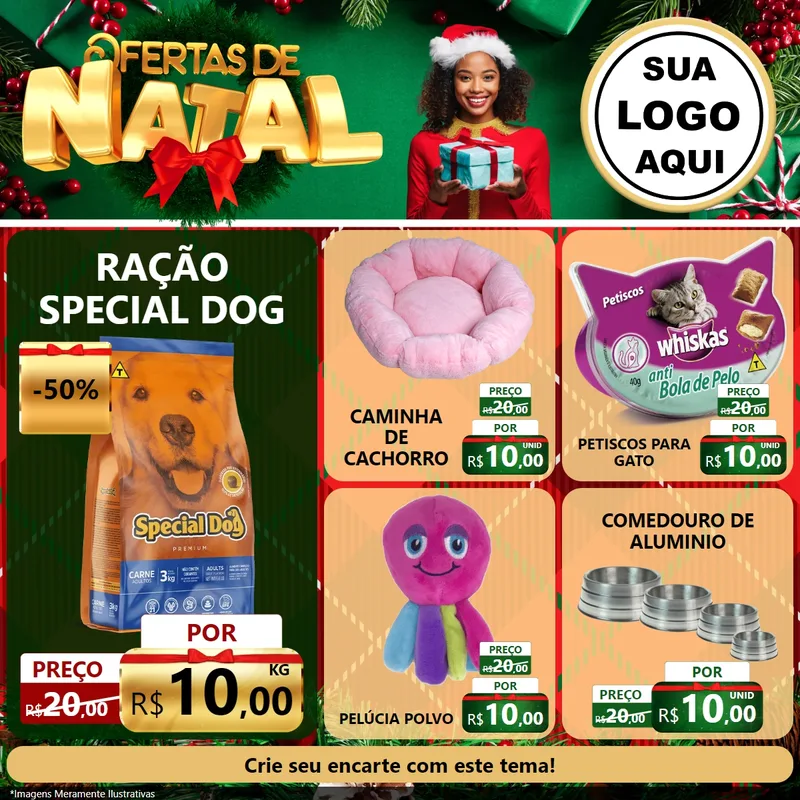 Modelo de Rede Social para Feed Facebook com o tema Ofertas de Natal para Pet Shop