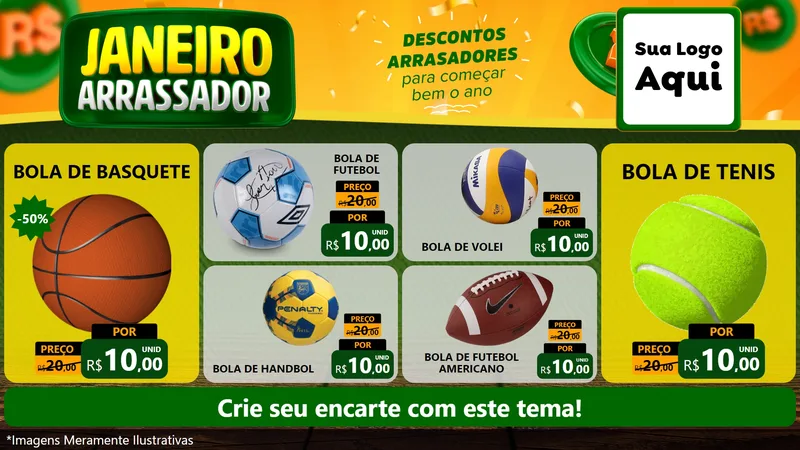 Modelo de TV para TV Horizontal com o tema Janeiro Arrasador para Artigos Esportivos