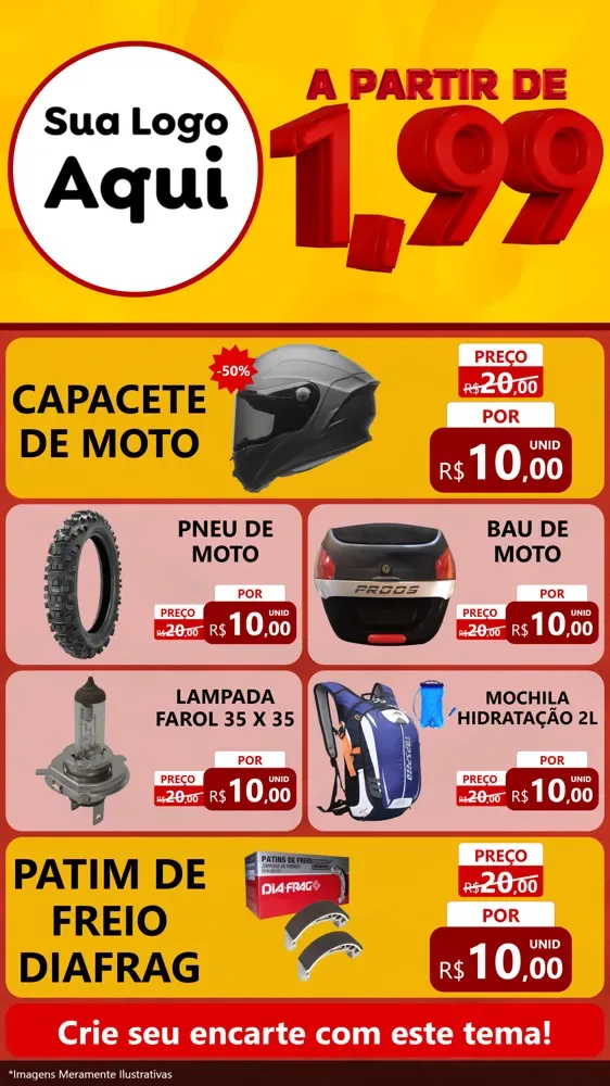 Modelo de TV para TV Vertical com o tema A Partir de Um e Noventa e Nove - 1,99 para Moto peças