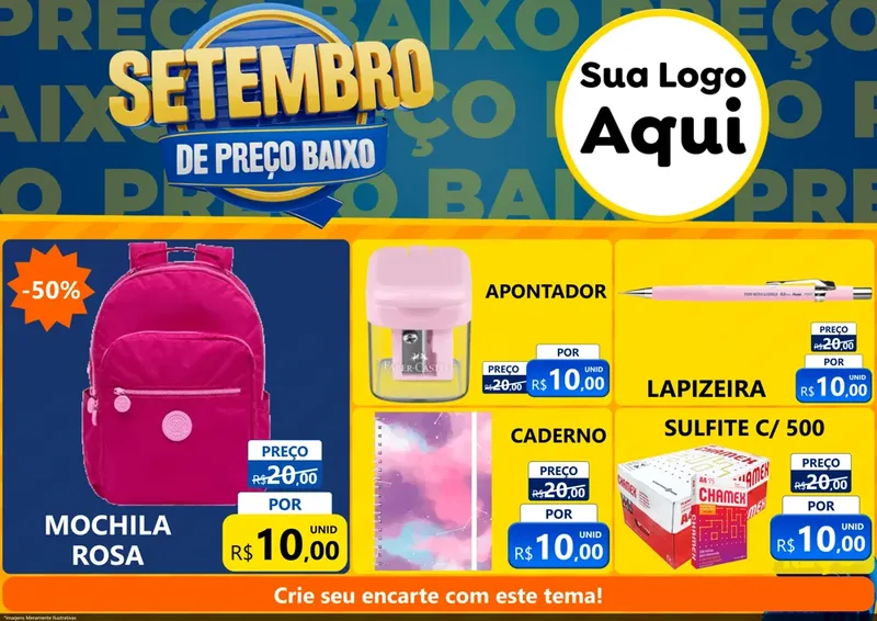 Modelo de Encarte para Encarte A4 Horizontal com o tema Setembro De Preço Baixo para Papelaria