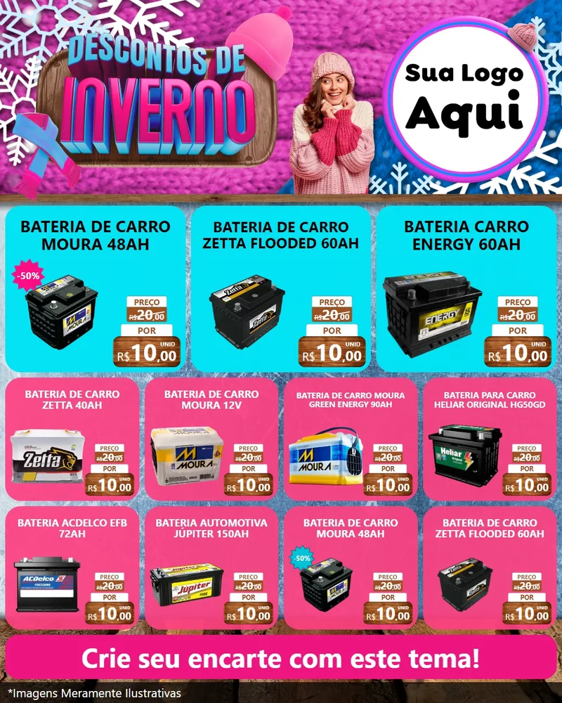 Modelo de Rede Social para Feed Instagram com o tema Descontos de Inverno para Baterias Elétricas