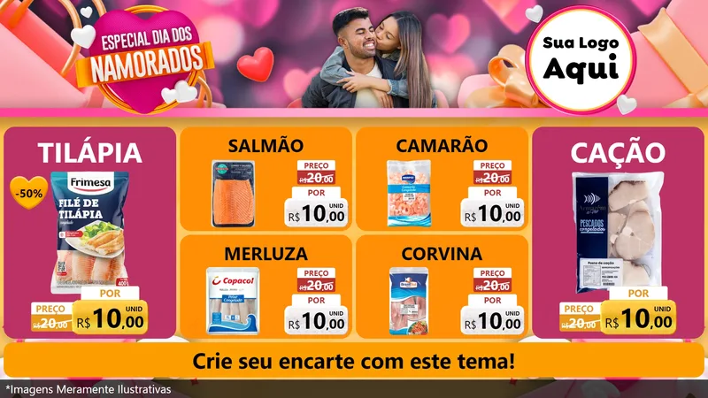 Modelo de TV para TV Horizontal com o tema Especial Dia dos Namorados para Peixaria