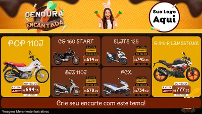 Modelo de TV para TV Horizontal com o tema Cenoura Encantada - Páscoa para Concessionaria de Motos