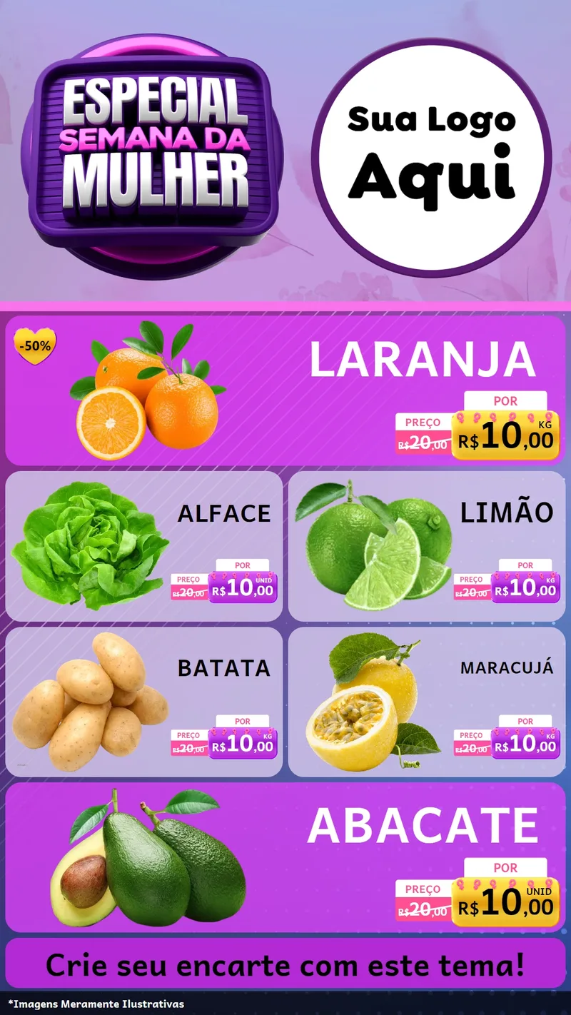 Modelo de TV para TV Vertical com o tema Especial Semana da Mulher para Hortifrúti