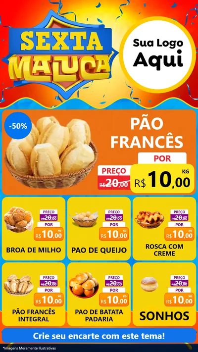 Modelo de Rede Social para Stories com o tema Sexta Maluca para Padaria