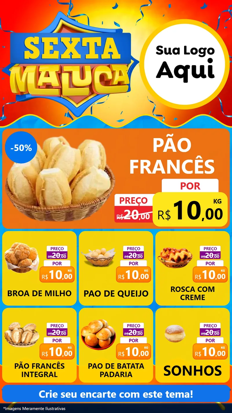 Modelo de Rede Social para Stories com o tema Sexta Maluca para Padaria