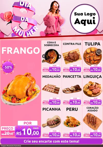 Modelo de Encarte para Encarte A4 Vertical com o tema Dia da Mulher para Assados
