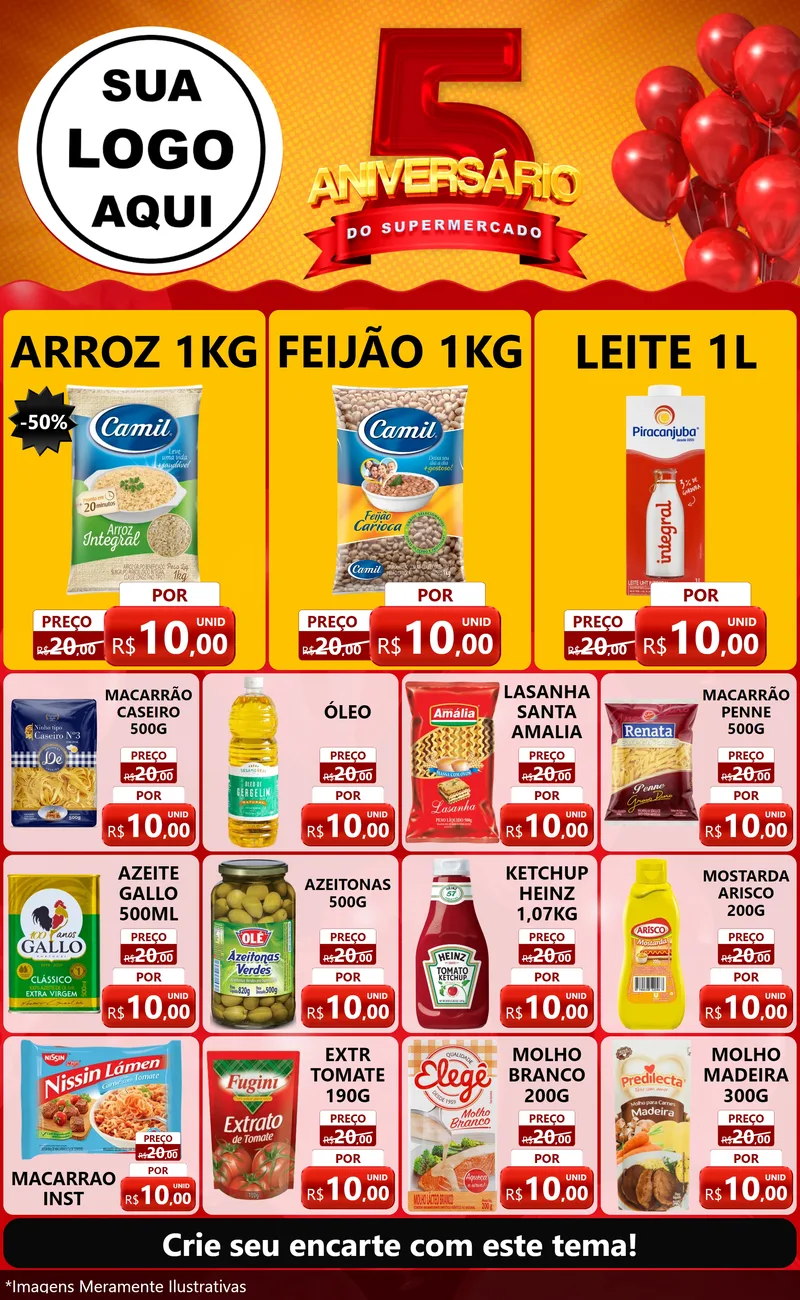Modelo de Encarte para Encarte Grande com o tema Aniversário do Supermercado - 5 Anos para Supermercado