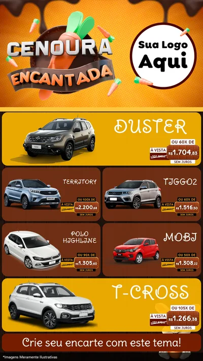 Modelo de TV para TV Vertical com o tema Cenoura Encantada - Páscoa para Concessionaria de Carros