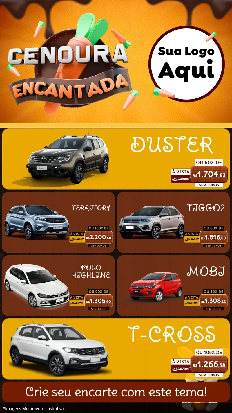 Modelo de TV para TV Vertical com o tema Cenoura Encantada - Páscoa para Concessionaria de Carros