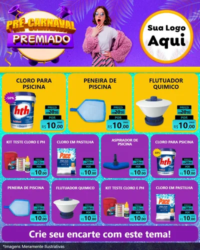Modelo de Rede Social para Feed Instagram com o tema Pré-Carnaval Premiado para Produtos para Piscina