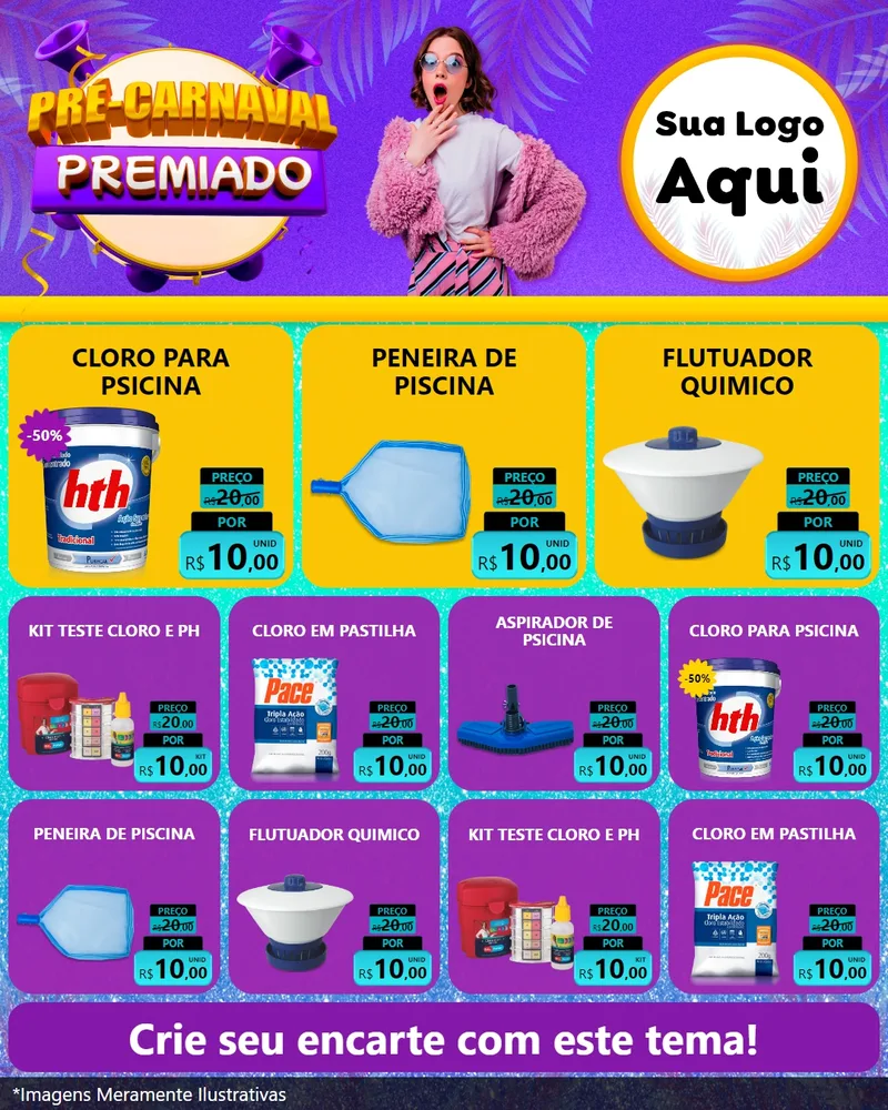 Modelo de Rede Social para Feed Instagram com o tema Pré-Carnaval Premiado para Produtos para Piscina