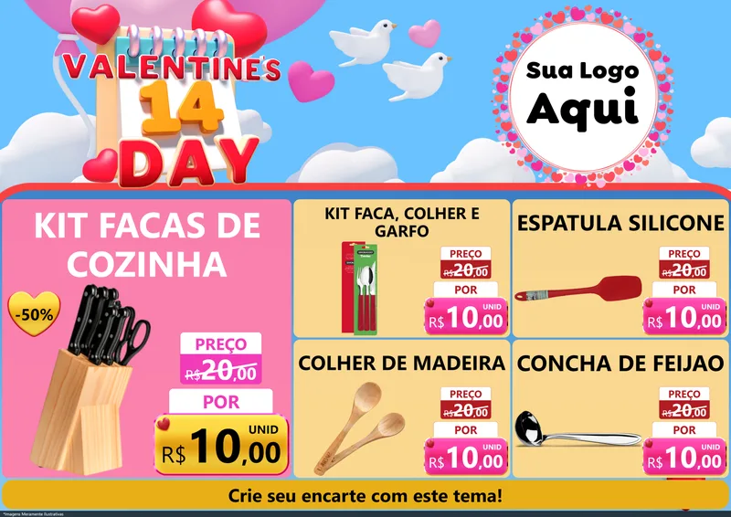 Modelo de Encarte para Encarte A4 Horizontal com o tema Valentine's Day para Utilidades Domésticas
