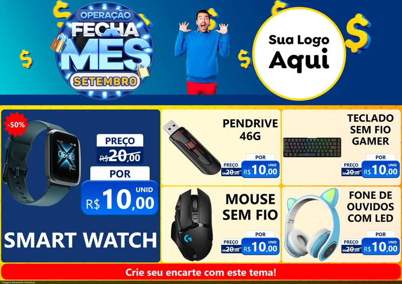 Modelo de Encarte para Encarte A4 Horizontal com o tema Operação Fecha Mês Setembro para Informática