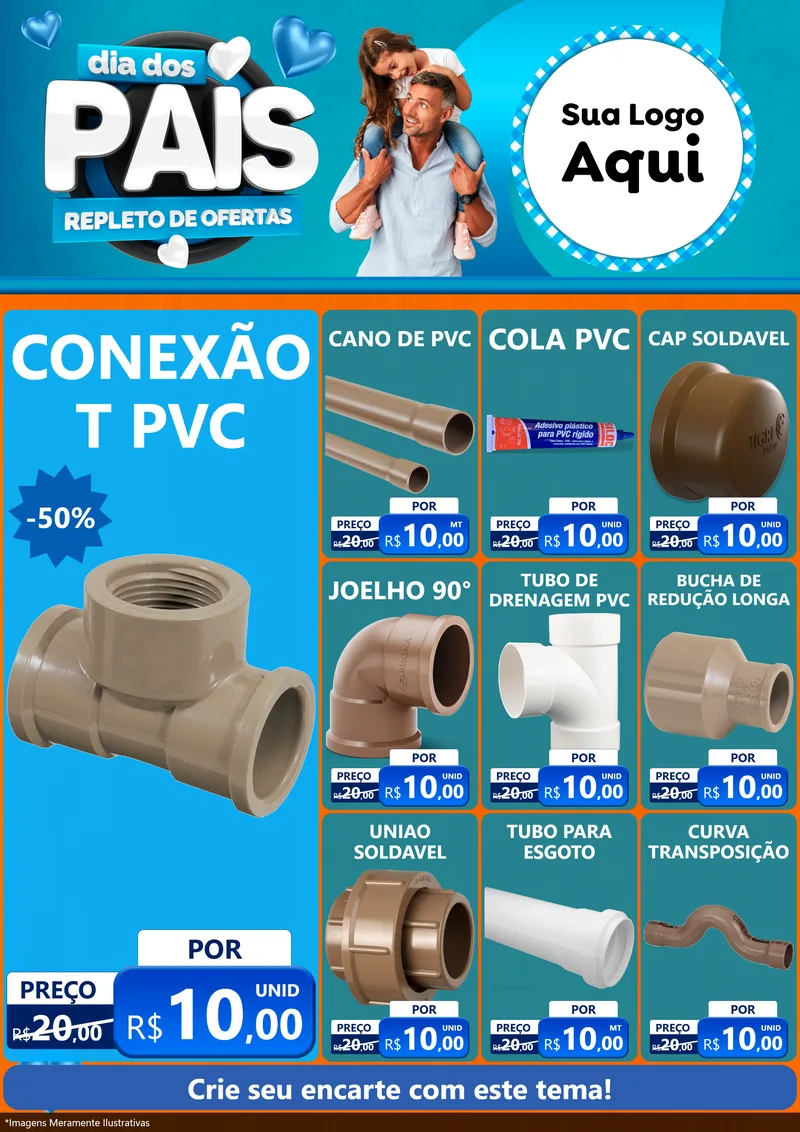 Modelo de Encarte para Encarte A4 Vertical com o tema Dia Dos Pais Repleto de Ofertas para Tubos e conexões