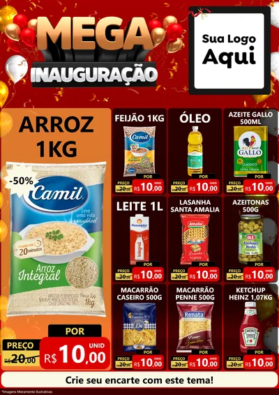 Modelo de Encarte para Encarte A4 Vertical com o tema Mega Inauguração para Supermercado