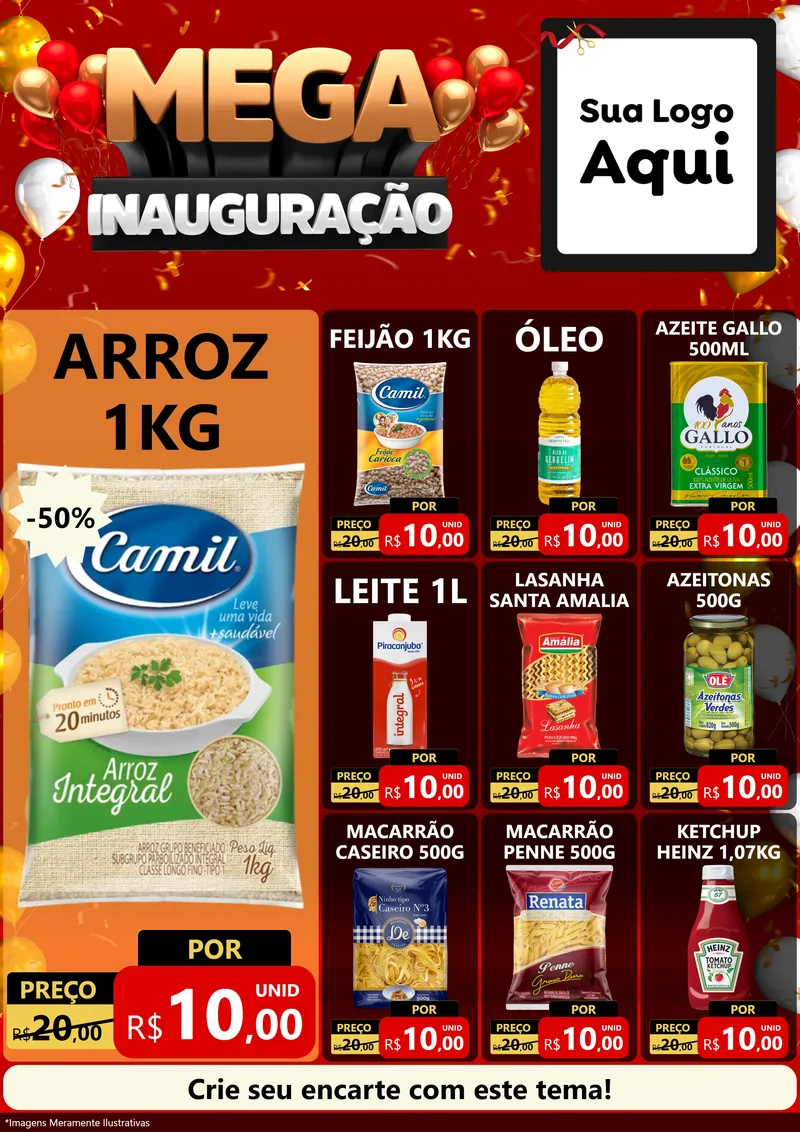 Modelo de Encarte para Encarte A4 Vertical com o tema Mega Inauguração para Supermercado