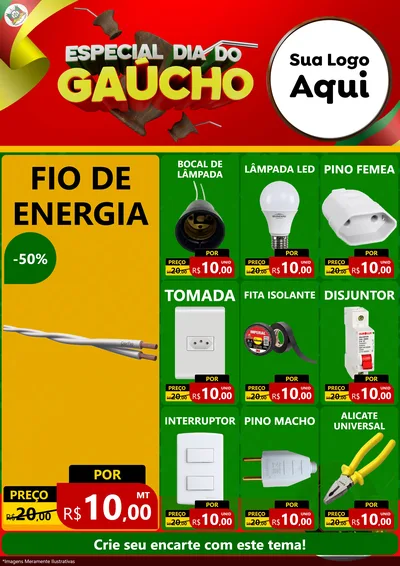 Modelo de Encarte para Encarte A4 Vertical com o tema Especial Dia do Gaúcho para Materiais Elétricos