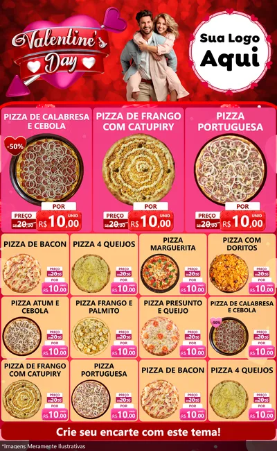 Modelo de Encarte para Encarte Grande com o tema Valentine's Day para Pizzaria