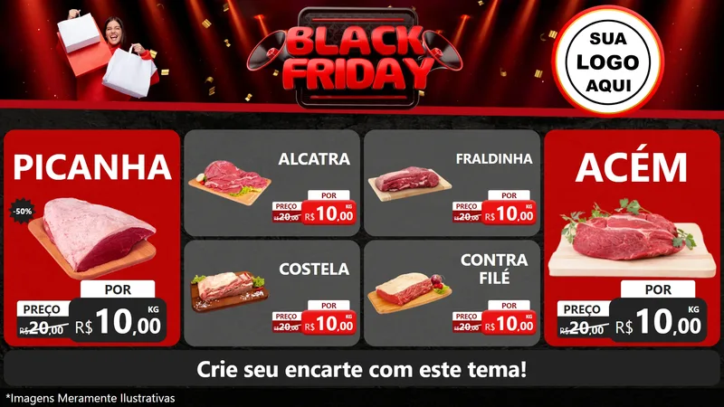 Modelo de TV para TV Horizontal com o tema Black Friday para Açougue