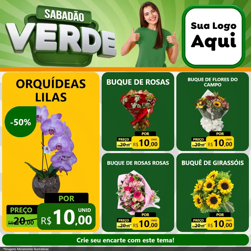 Modelo de Rede Social para Feed Facebook com o tema Sabadão Verde para Floricultura e jardim