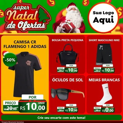 Modelo de Rede Social para Feed Facebook com o tema Super Natal de Ofertas para Roupas e acessórios
