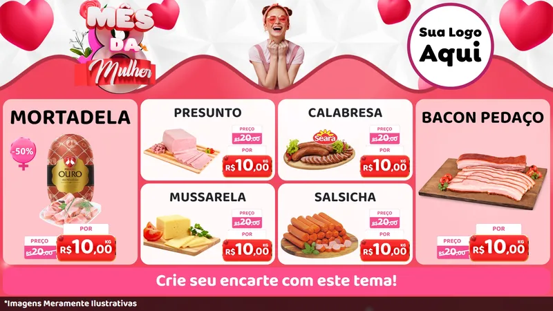 Modelo de TV para TV Horizontal com o tema Mês da Mulher para Frios e Laticínios