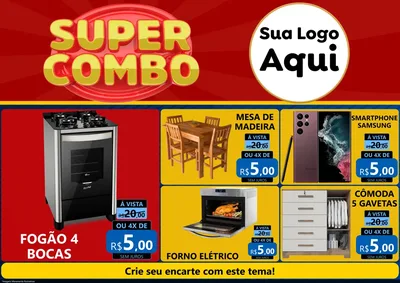 Modelo de Encarte para Encarte A4 Horizontal com o tema Super Combo para Móveis e Eletro