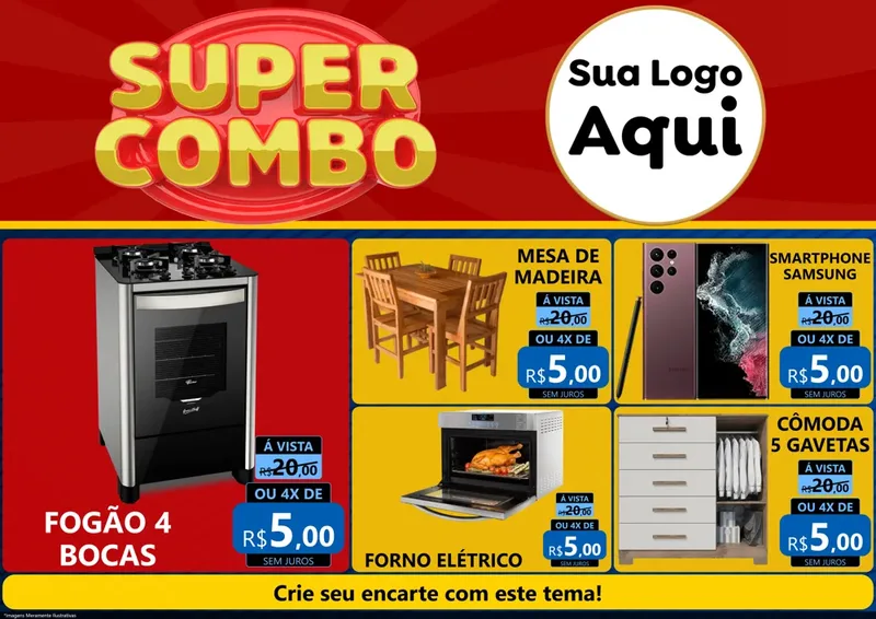 Modelo de Encarte para Encarte A4 Horizontal com o tema Super Combo para Móveis e Eletro