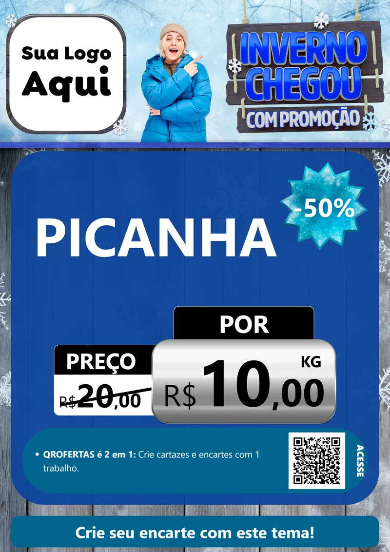 Modelo de Cartaz para Cartaz A4 Vertical com o tema Inverno Chegou Com Promoção para Açougue