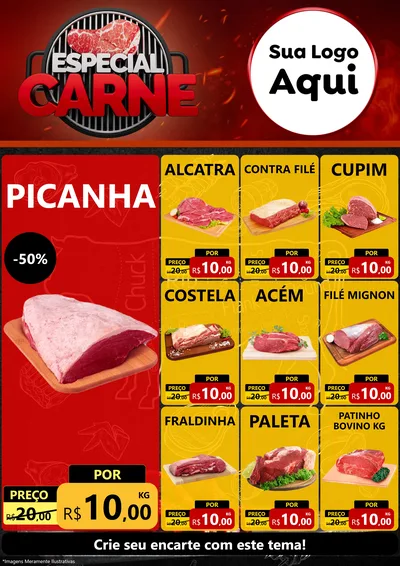 Modelo de Encarte para Encarte A4 Vertical com o tema Especial da Carne para Açougue