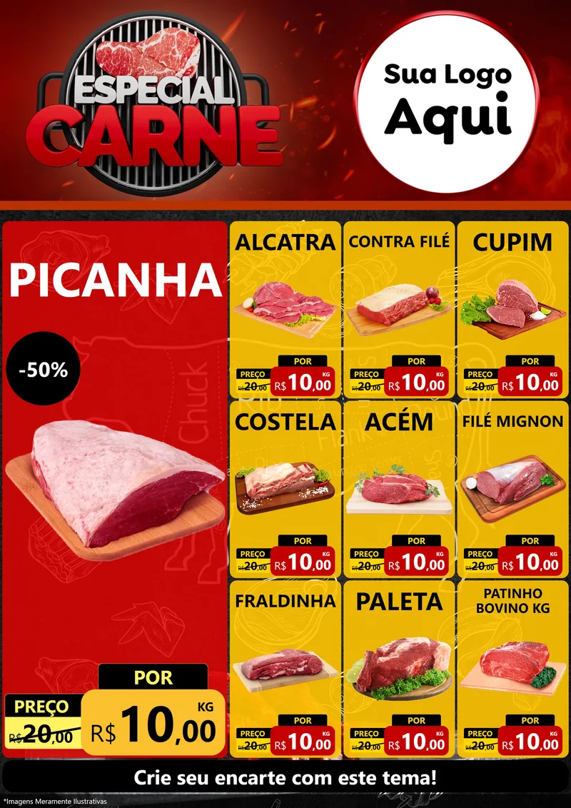 Modelo de Encarte para Encarte A4 Vertical com o tema Especial da Carne para Açougue