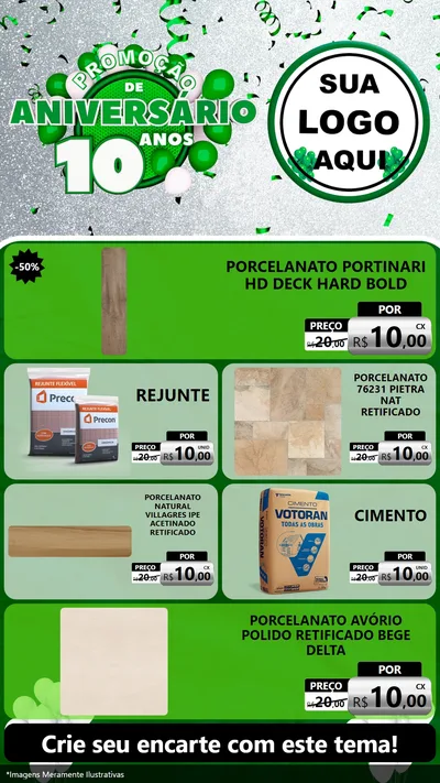Modelo de TV para TV Vertical com o tema Promoção de Aniversário - 10 Anos para Pisos e revestimentos