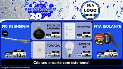 Modelo de TV para TV Horizontal com o tema Promoção de Aniversário - 20 Anos para Materiais Elétricos