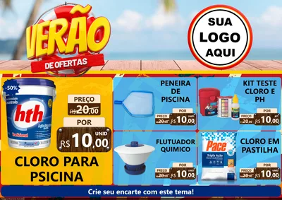Modelo de Encarte para Encarte A4 Horizontal com o tema Verão de Ofertas para Produtos para Piscina