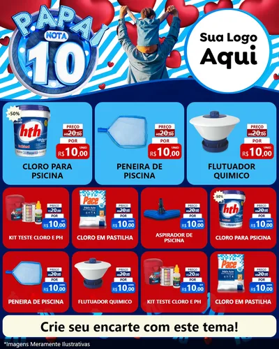 Modelo de Rede Social para Feed Instagram com o tema Papai Nota 10 para Produtos para Piscina