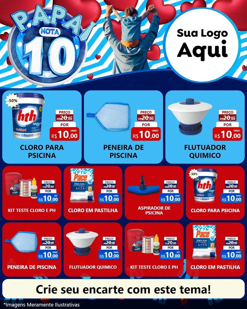 Modelo de Rede Social para Feed Instagram com o tema Papai Nota 10 para Produtos para Piscina