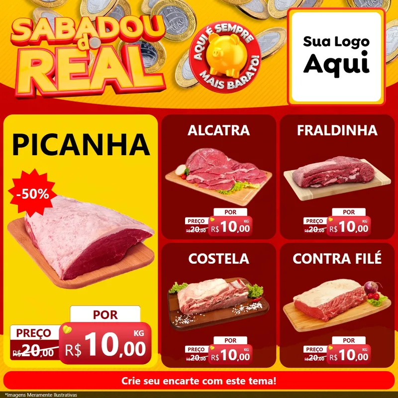 Modelo de Rede Social para Feed Facebook com o tema Sabadou do Real para Açougue