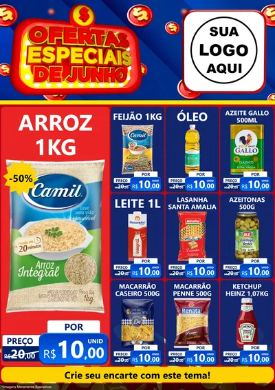 Modelo de Encarte para Encarte A4 Vertical com o tema Ofertas Especiais de Junho para Supermercado